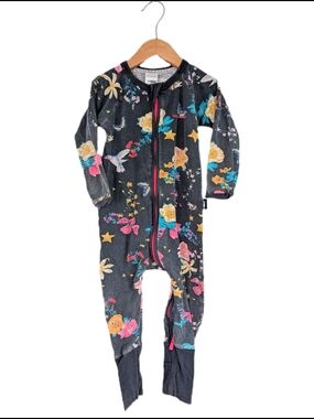 Bonds Charcoal Floral Zip One-Piece Footie - Multicolor
